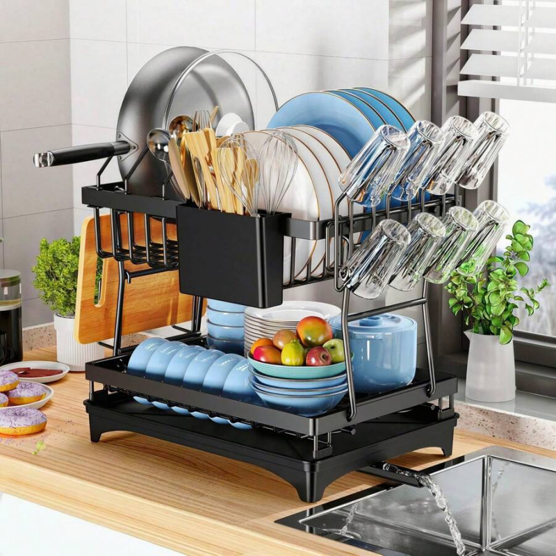 녹슬지 않는 스테인리스 스틸 식기 건조대, 2단 대형  - Kitchen Utensils 리뷰 및 가격